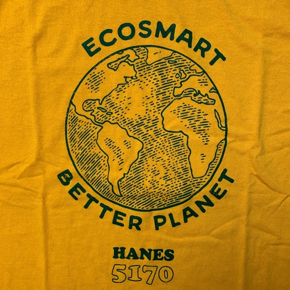 Yellow Hanes Eco-Smart Shirt Size Small Better Planet Earth Recycled 50/50 Tee - Picture 3 of 7